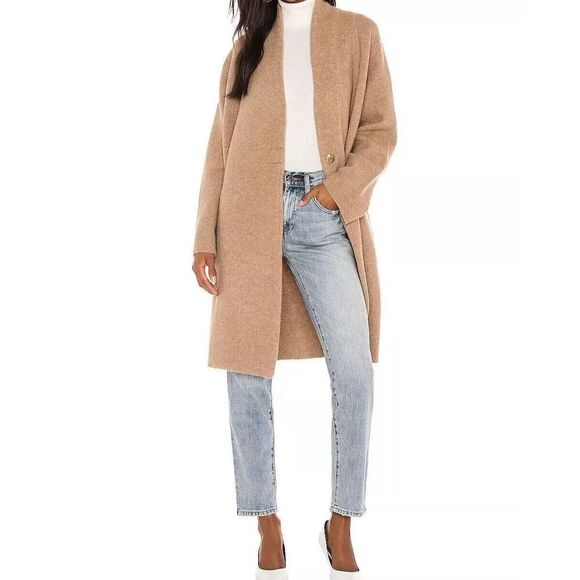 Vince Collarless Cardigan Coat Italian Wool Alpaca Bouclé Knit Camel XL NWT - Picture 1 of 11